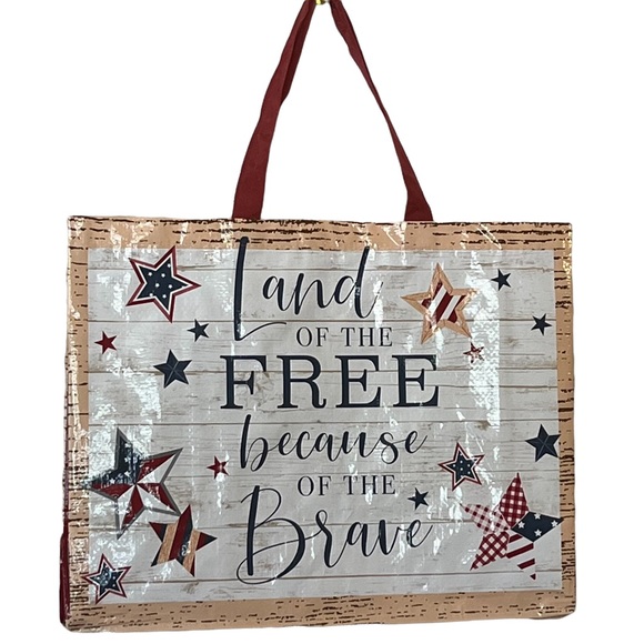 Juncture Bags Nwot Juncture Reusable Tote Bag Tan With Patriotic